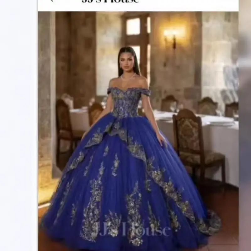 Strapless Off Shoulder Chiffon Gold Lace Decal Coming Of Age Party Sequin Evening Dress Princess Puffy Skirt Customized