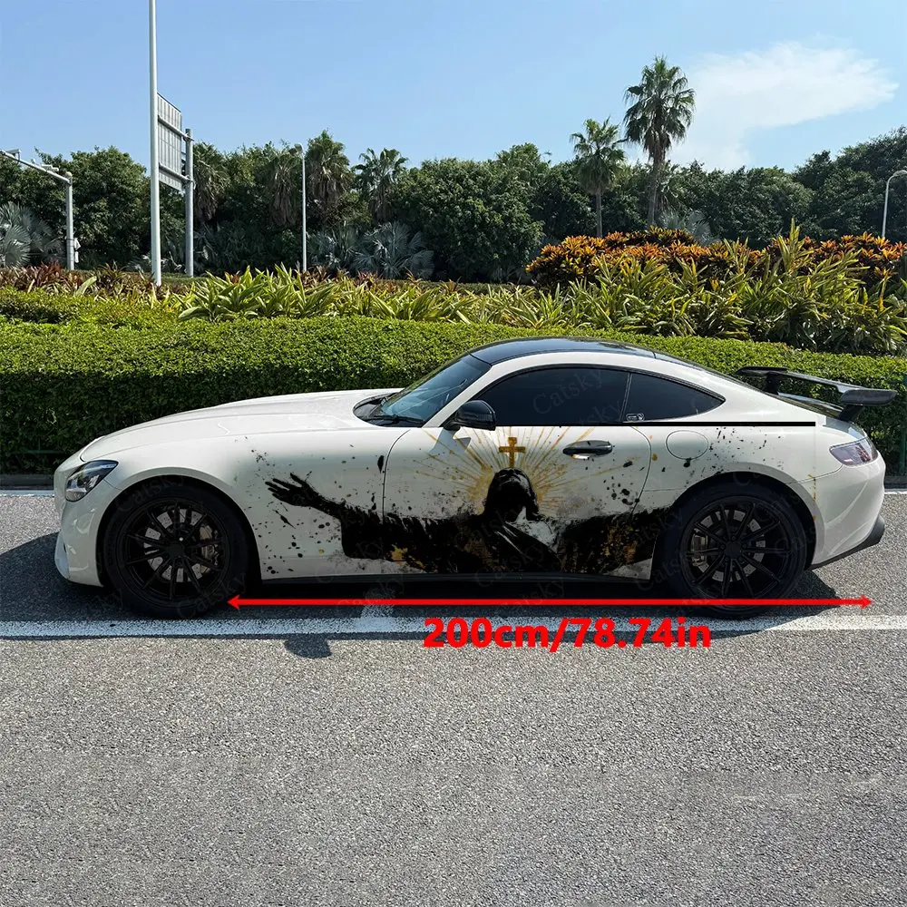 2pcs Black & Gold Splatter Faith Car Side Wraps, Self-Adhesive PVC Waterproof & Scratch-Resistant Stickers, Car Accessory Gift