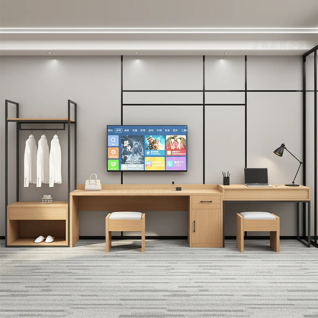 

#Hotel Room Furniture TV Cabinet, Desk And Chair Set Luggage Rack Complete Standard Room Furnishings For Apartments