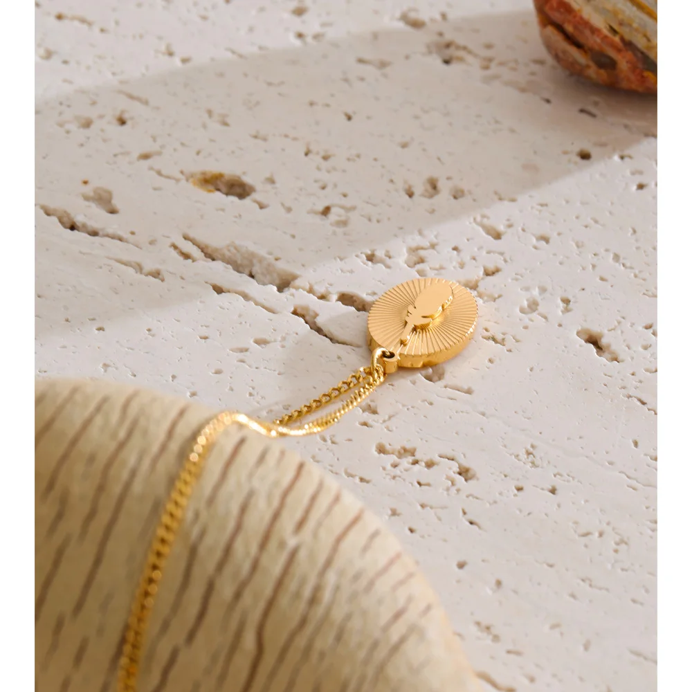 Yhpup Stainless Steel Oval Drop Necklace Stain Less Metal 18K Gold Color PVD Plated Distinctive Jewelry Wholesale