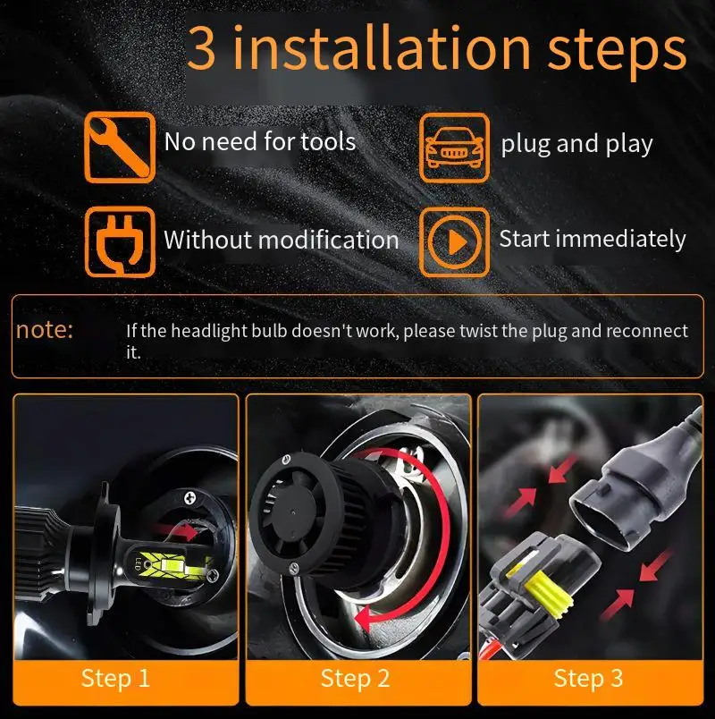 H7 H11 H8 H9 HB1 HB3 HB4 HB2 HB5 LED المصابيح الأمامية 12 فولت 24 واط 6000 كيلو 7000Lm استبدال ضوء السيارة #3