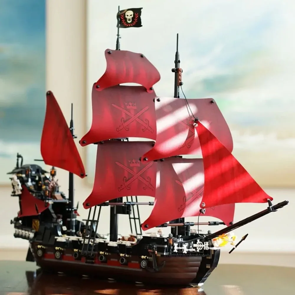 

Pirate Ship Building Blocks Model Kit - Queen Anne Style Warship MOC Collectible Seafaring Bricks Toys for Adults & Kids Gift