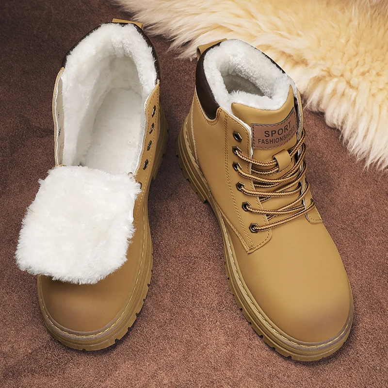 

Winter Fleece Warm Men's Large-sized Fleece Solid Color Mid-top High-quality Anti-slip and Wear-resistant Snow Boots