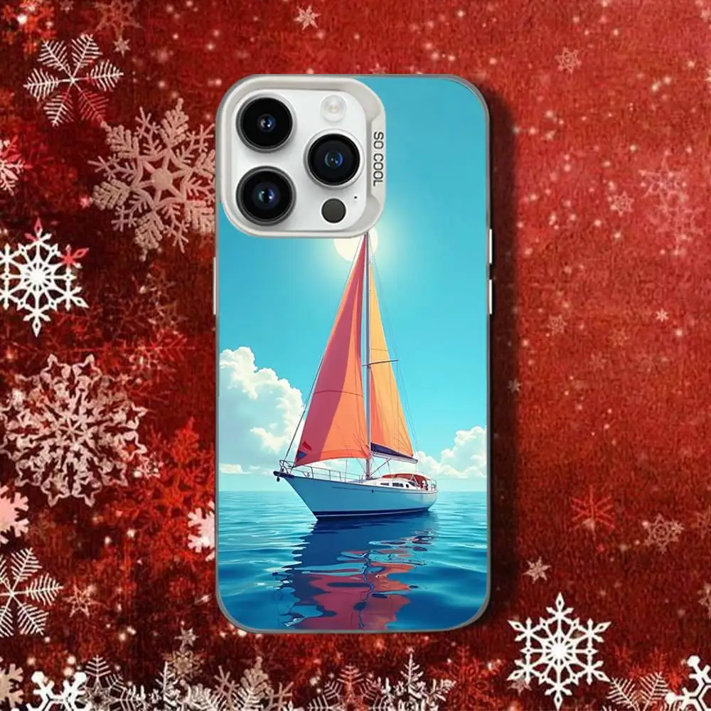 SailingS Art S-Ship Boots voor iPhone 14,16,15,17,13,12,11,Pro,SE4,Max,Plus,Air,Mini Telefoonhoesje Wit Snoep Schokbestendig