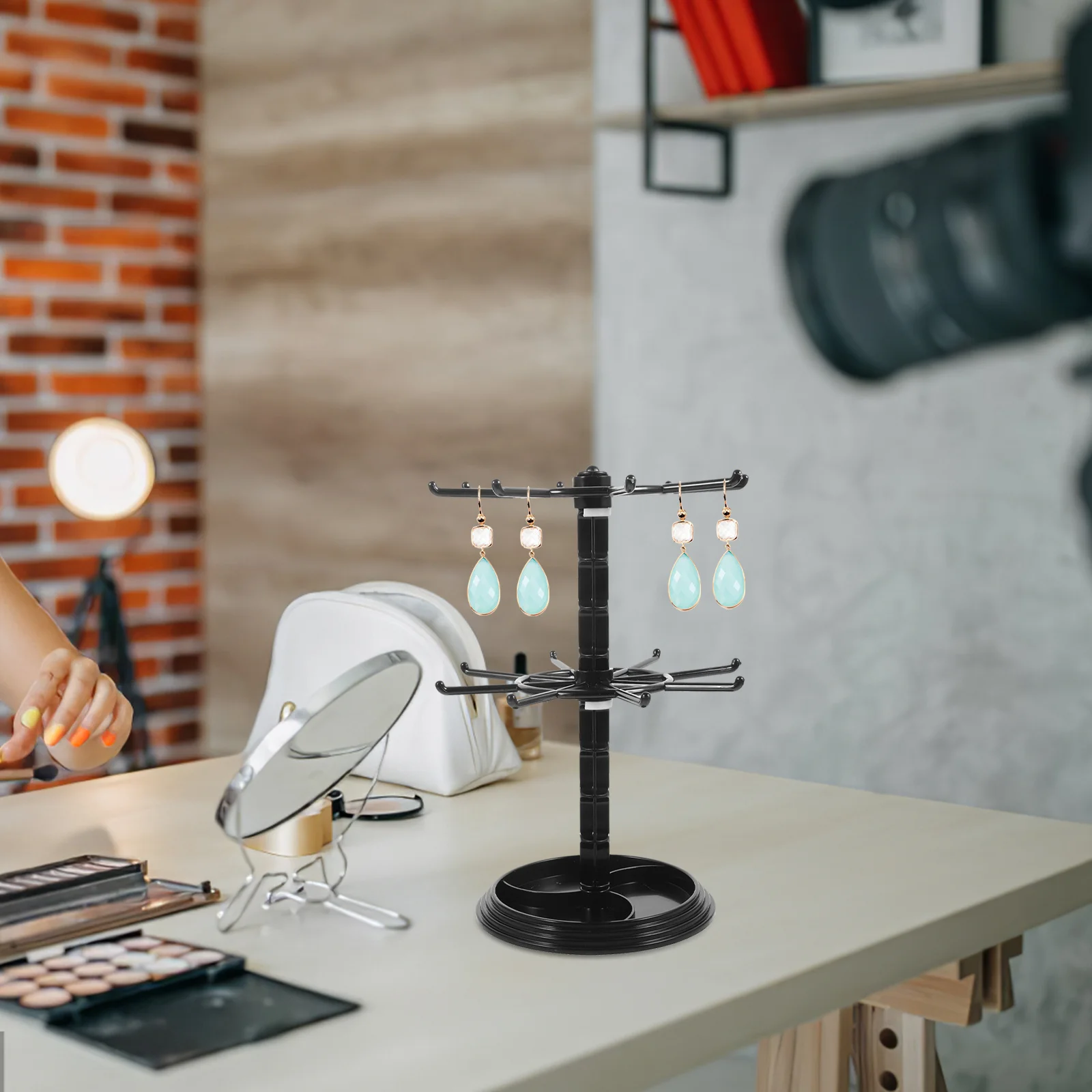 

Rotating Necklace Holder Stand Jewelry Display Rack for Earrings Rings Bracelets Keychains Hair Bands Small Jewelry Organizer