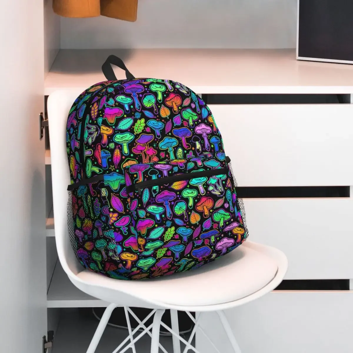 Psychedelic Magic Rainbow Mushrooms Trippy Student Backpack School Bag Hiking Travel Daypack for Boys Girls Bookbag Shoulder Bag
