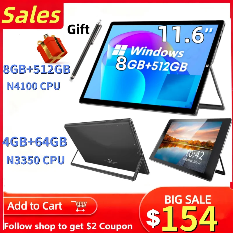 8GB RAM 512GB ROM 11.6 بوصة PAD1162 الكمبيوتر اللوحي 64 بت ويندوز 11 المنزل N4100 وحدة المعالجة المركزية 1920x1080 IPS شاشة WIFI #1
