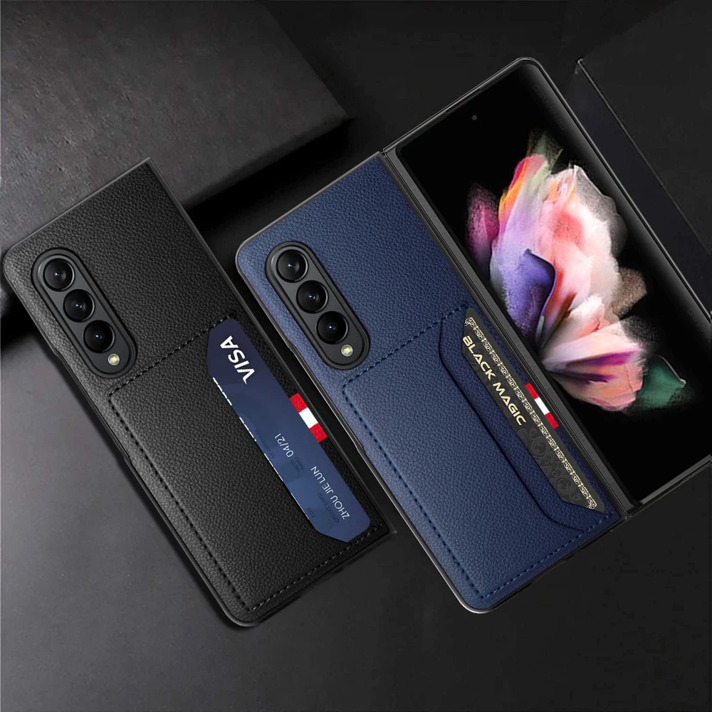 Galaxi Z Fold 4 Fold4 Phone Protect Case for Funda Samsung Galaxy Z Fold 4 5G Case ZFold Luxury Solid Color Back Cover Card Slot