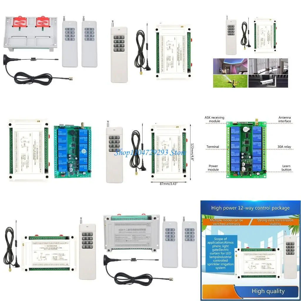 

Y2GD DC12-48V Industrial Grade 12 Channel Relays Wireless Remote Control Switches Module 433Mhz with Receiving Antenna