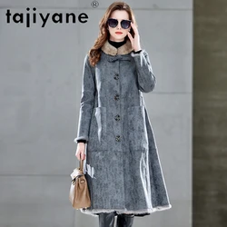 Tajiyane Real Fur Coat Womens Clothing Natural Rabbit Fur Jackets for Women 2023 Winter Luxury Mink Fur Collar Long Coats Casaco