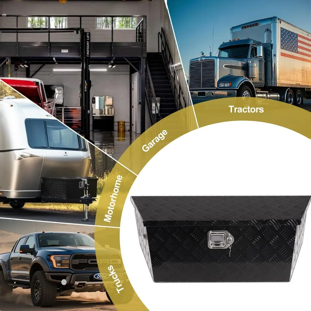 صندوق أدوات لسان مقطورة 39 من الألومنيوم مع قفل ومفتاحين، صندوق تخزين عالي التحمل 39x16.5x12