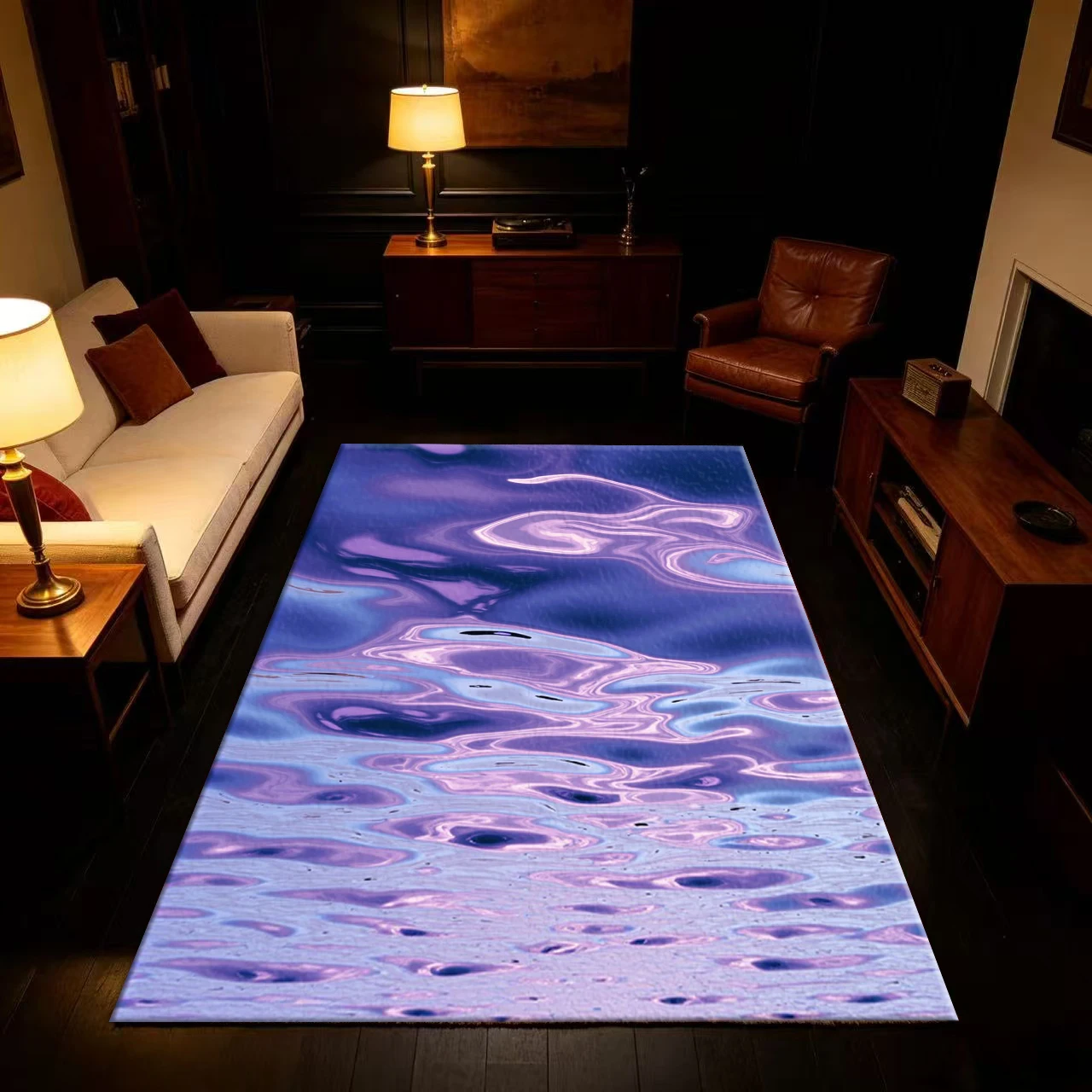 Purple Blue Liquid Marble Swirl Abstract Texture Carpet Floor Non-Slip Mat