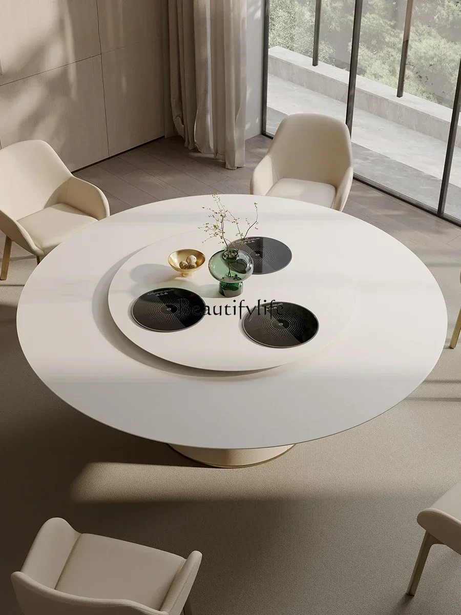 LX High-end atmospheric induction cooker luxury stone dining table villa household large flat electric round dining tableSSS