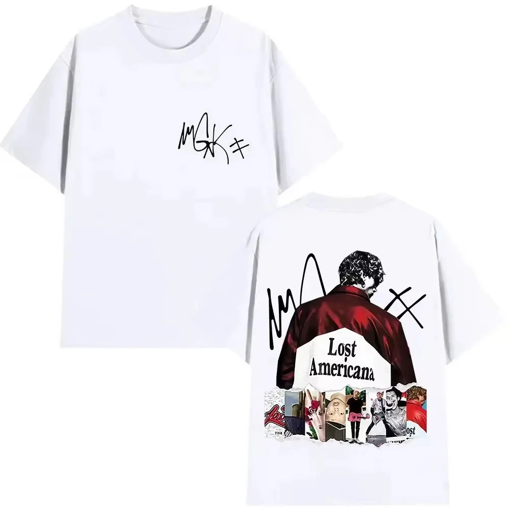 مغني الراب MGK Lost Americana Tour Album 2025 Merch تي شيرت الرجال النساء الهيب هوب موسيقى البوب تي شيرت جودة عالية قصيرة الأكمام عادية