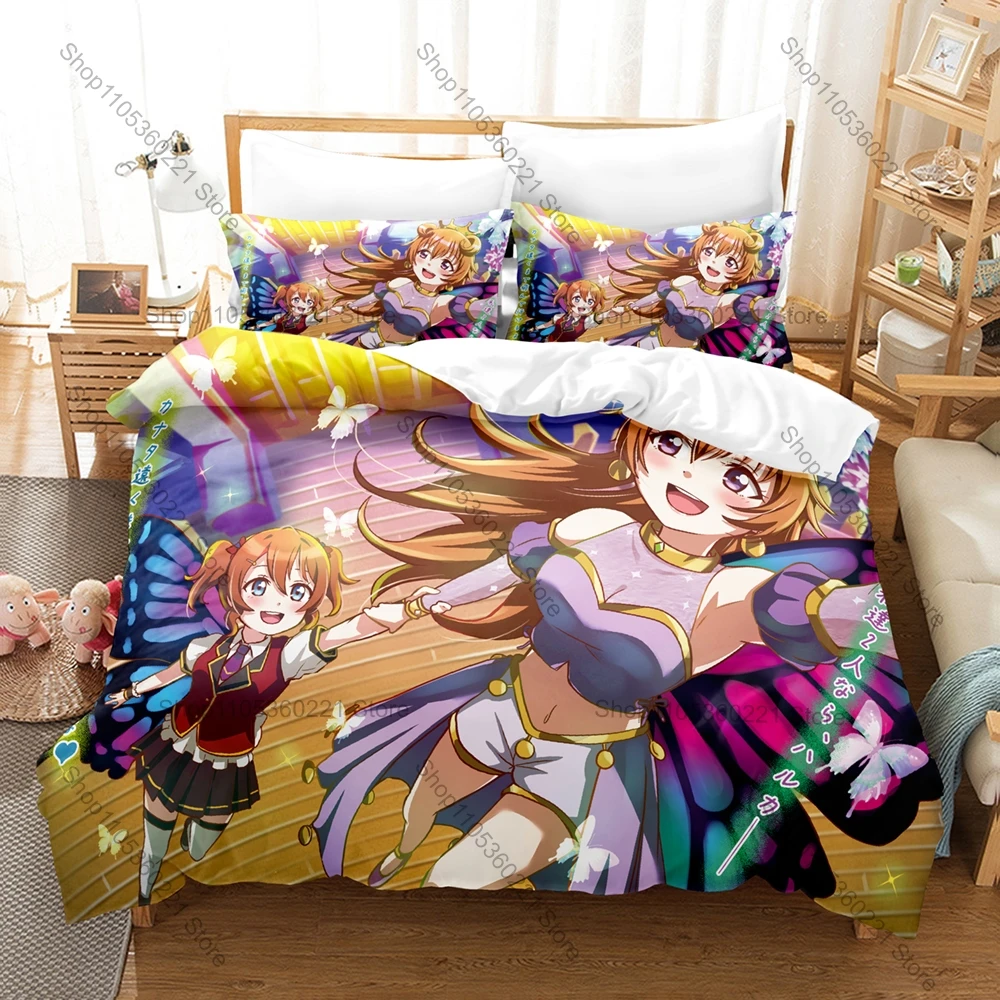 Colorful Group Graphic Love Live School Idol Anime Bedding Set Duvet Cover With 2 Pillowcases Teen Girly Bedroom Decor