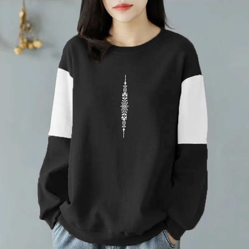 New Spring Autumn Fashion Loose Size All Cotton Panel Contrast Color Versatile Casual Slim Age Reducing Women\'s Sweater