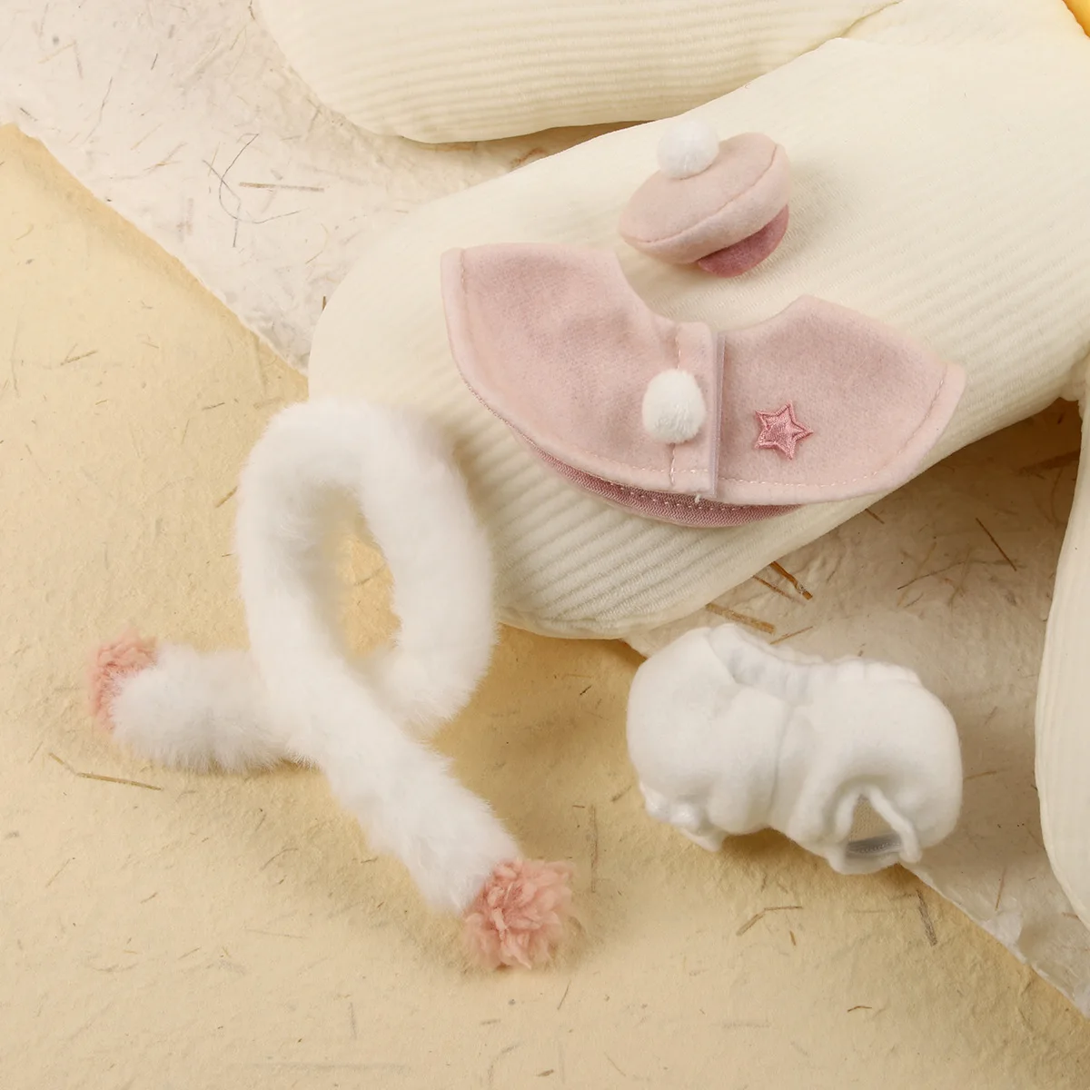 Labubu 인형 귀여운 겨울 라이트 핑크 목도리 커버 17cm 봉제 인형 의류 액세서리 Labubu I II 아이돌 인형 앉아 파티
