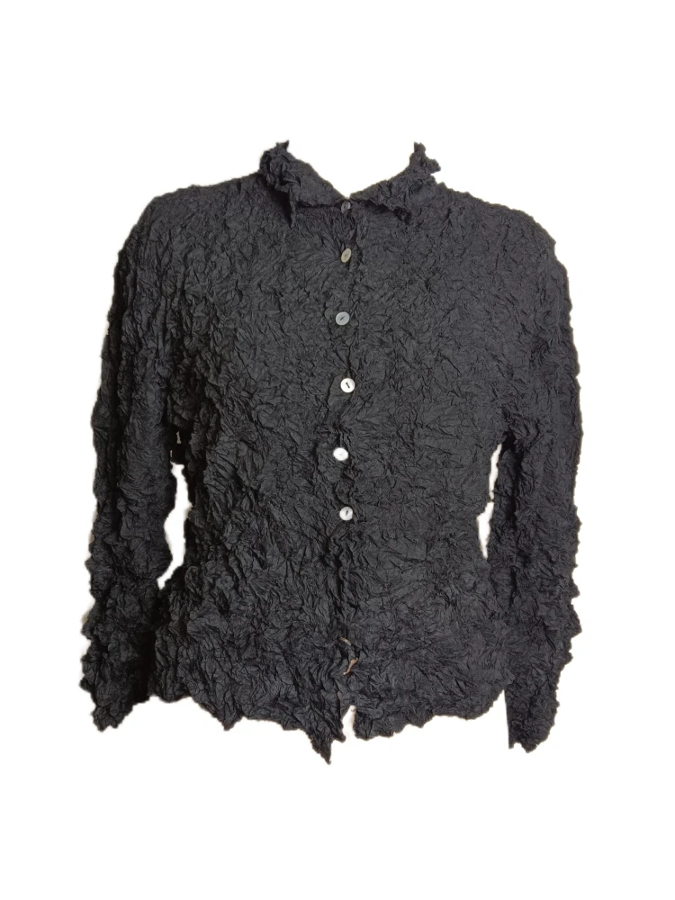 Comfortable Breathable Pleated Flower Pred Top Ladies Slim Fit Casual Sle Polyester Long Sve T-irt Spring Season