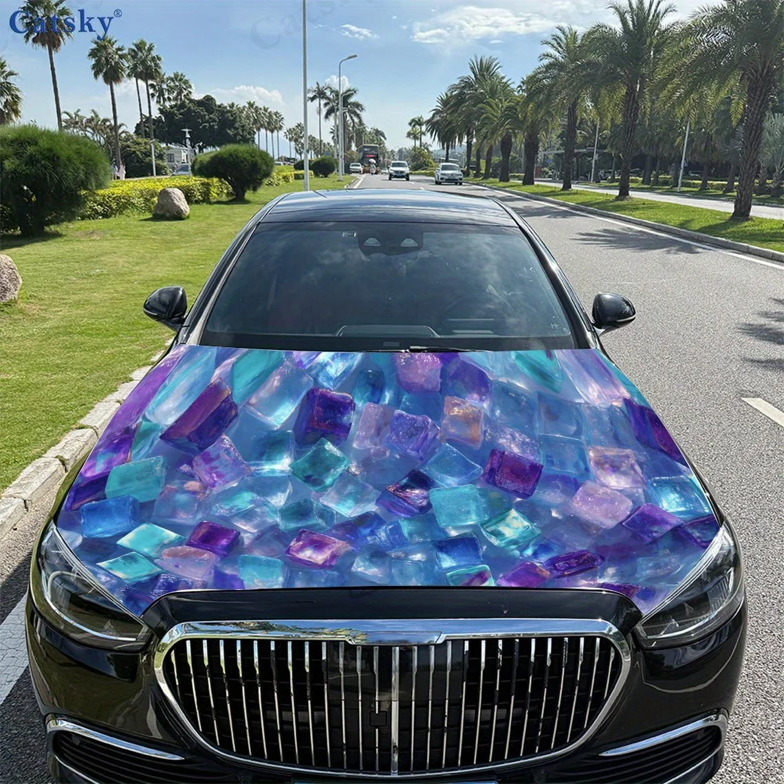 

Purple Ice Cubes Car Hood Sticker PVC Self Waterproof Stick, Striking Auto Exterior Accessories Decor Protect Gift for Car Lover