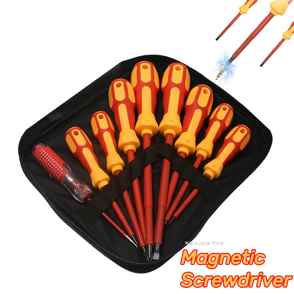 

9-in-1 Electrician Hand Tools Set Magnetic Screwdriver Insulated Phillips Slotted Bits Multi-Tool for Electrical Home Repairs