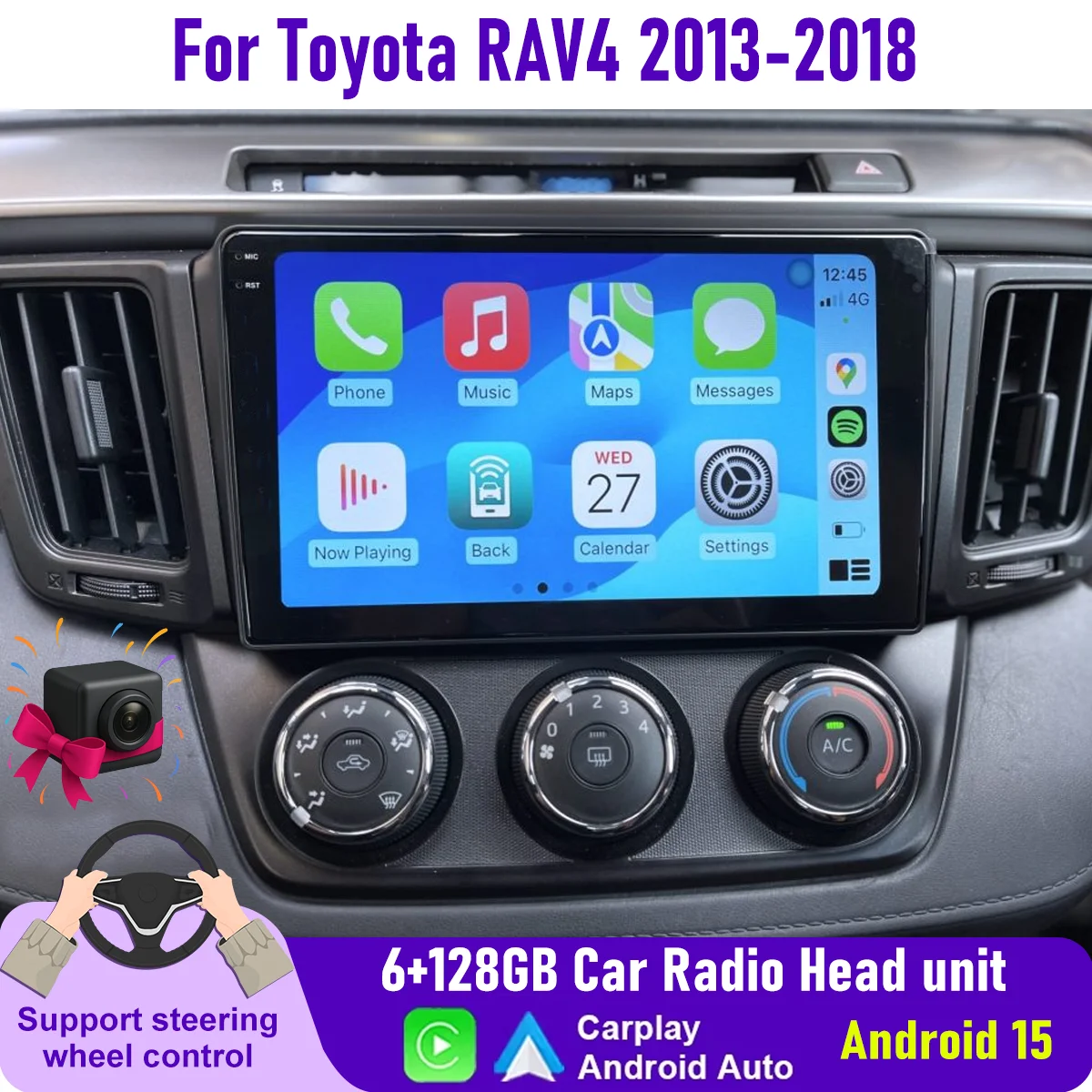 9 "Wireless CarPlay Android auto 6-128GB (8CORE) Per Toyota RAV4 2013-18 QLED Schermo Android Unità Principale di Navigazione GPS Autoradio