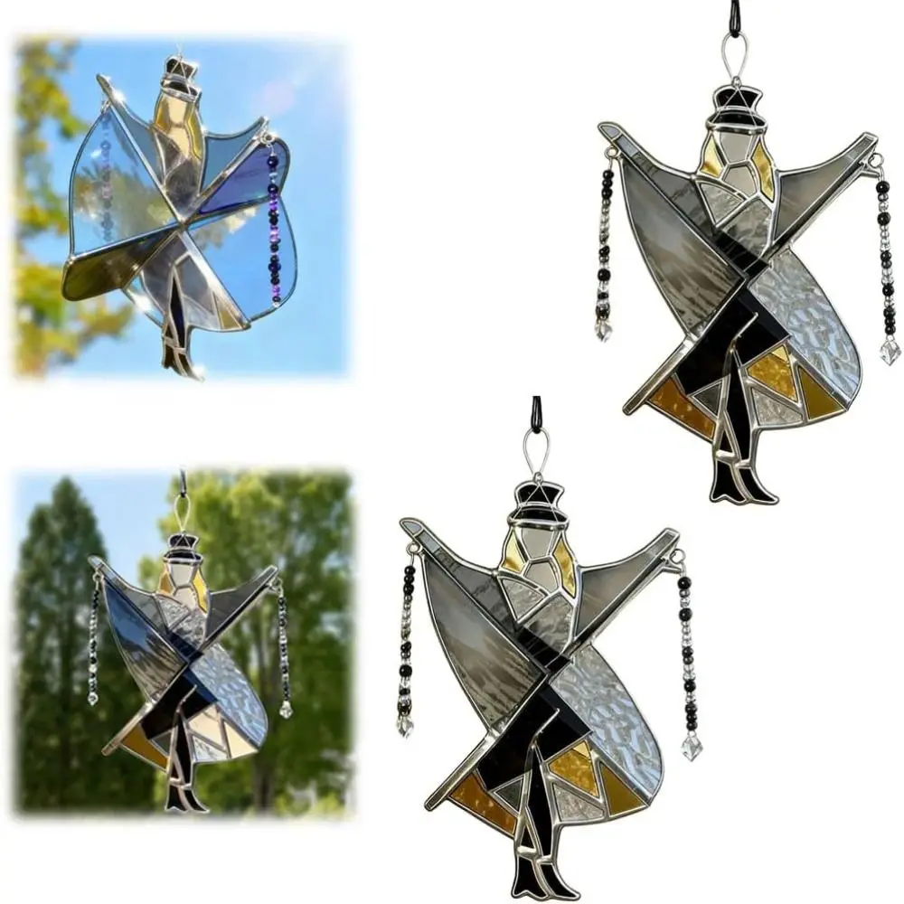 Handmade Stained Glass Spinner Dancing King Pattern Acrylic Wind Driven Decor DIY Hanging Style Kinetic Hanging Decor Window