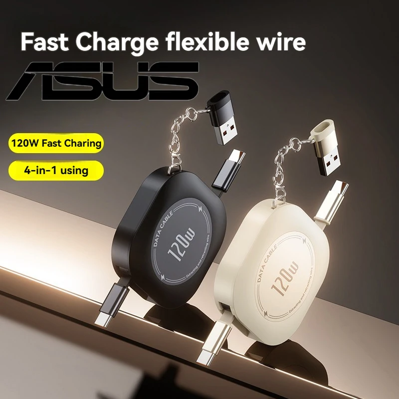Cable de Carga Retráctil ASUS de 120W USB C a USB C con Adaptador Tipo C Hembra a USB Macho para iPhone 17 y Xiaomi