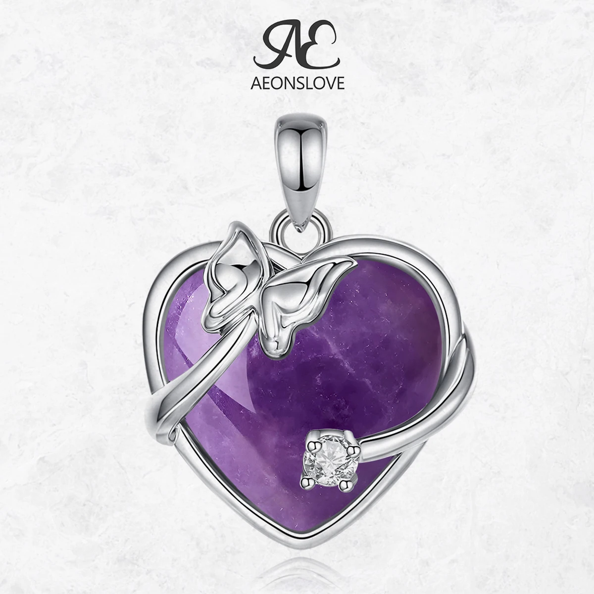 

AEONSLOVE Amethyst Heart Necklace Butterfly Crystal Healing Stone Amulet Pendant Spiritual Jewelry Wicca Gift for Women