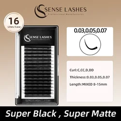 Sense Lashes 16 Lines Eyelash Extension All Size Royal Sable Volume Super Black Matte Individual Handmade False EyeLash Makeup