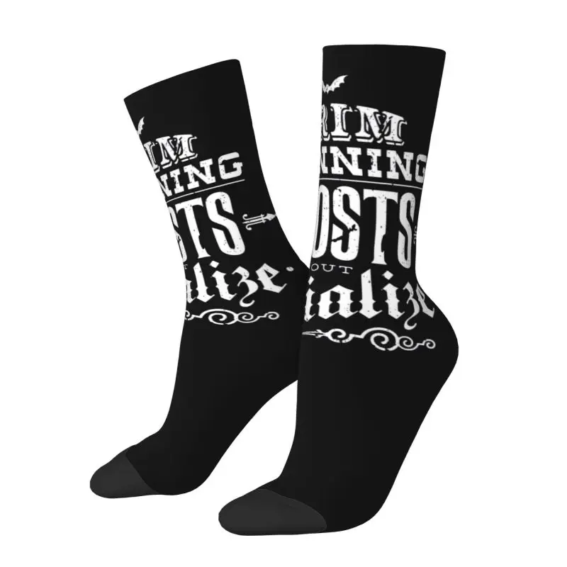 Funny Printed Haunted Mansion Grim Grinning Ghosts Socks for Women Men Stretch Summer Autumn Winter Crew Socks