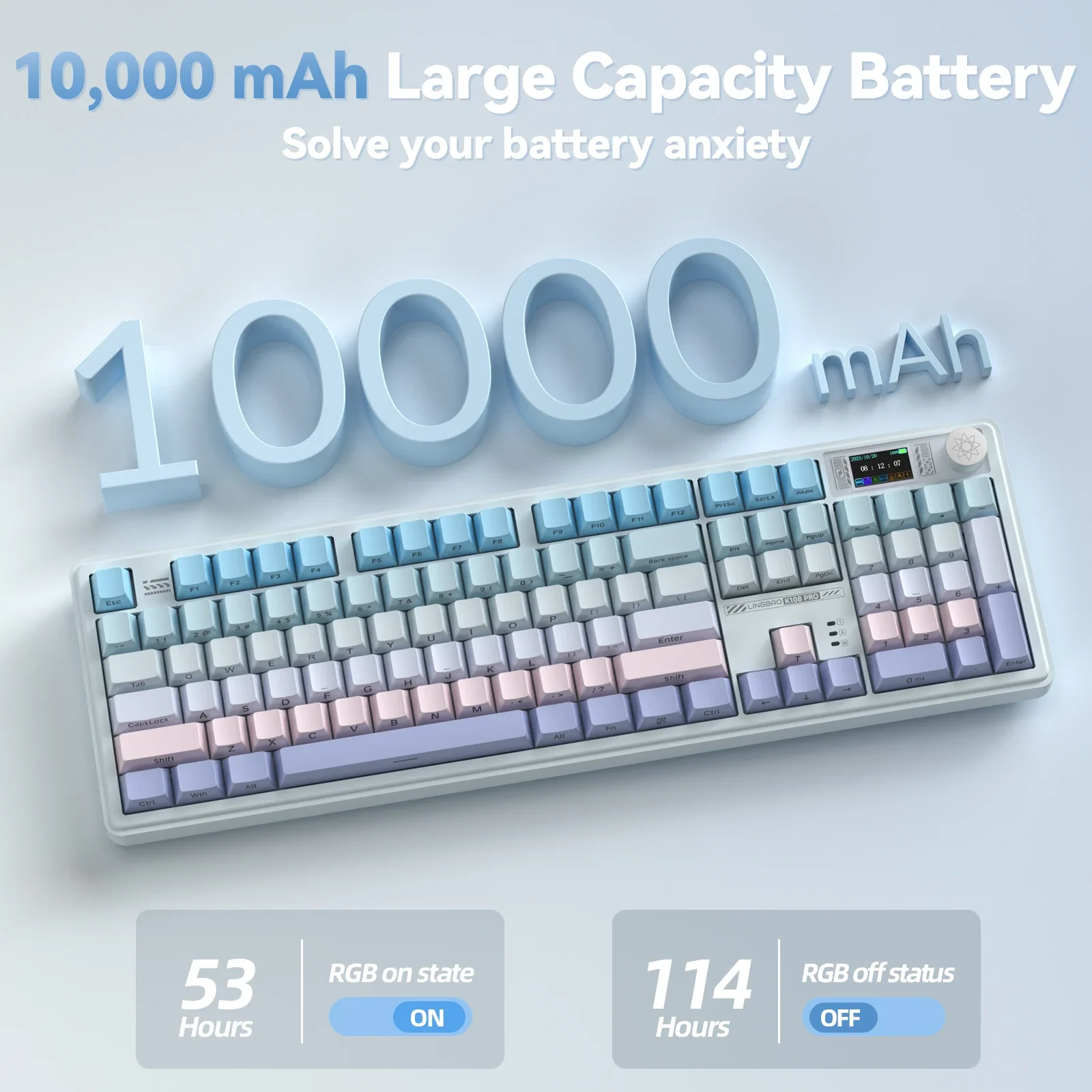 LINGBAO K108pro Mechanical Keyboard Tri-mode Korean Letters Macaron Color PBT Keycap 10000mAh Large Battery for Computers for PC