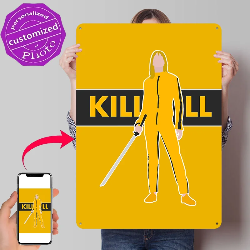 Kill Bill 3D Printed Texture Poster Personalized Wall Art Retro Metal Tin Signs for Wand Deko Decoration Room Decor Luxury Home