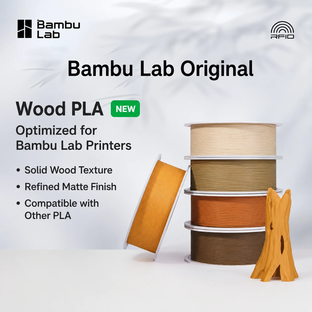 Bambu Lab Original PLA Wood 3D Printer Filament 1KG Solid Wood Texture PLA-Wood DIY Printing Material Machine Consumables