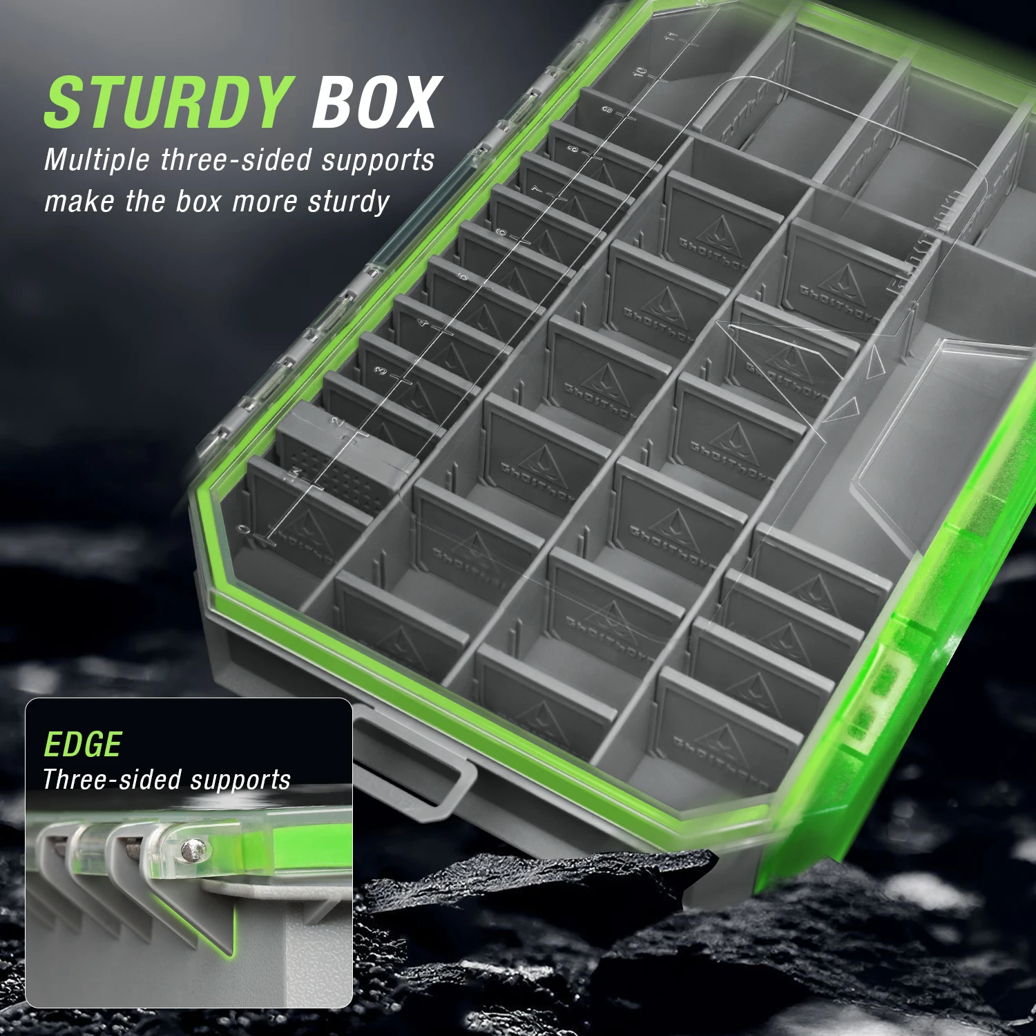 Ghosthorn Fishing Tackle Box, Waterproof 3600 and 3700 Tackle Trays, Plastic Tackle Box Organizer