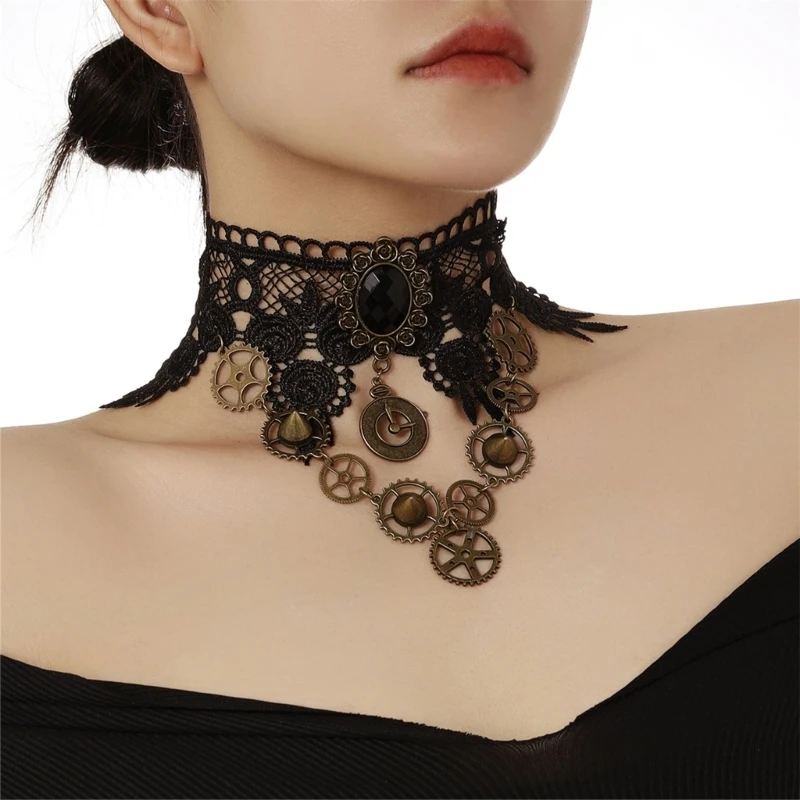 Dark Lace Necklaces with Hand Beaded Diamond Chokers Gothic Punk Wristband Drop Shipping