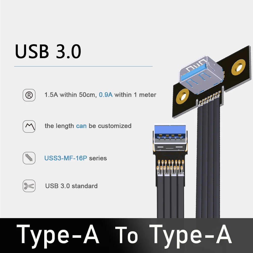 Foldable Axial Elbow A Type 90 Degree USB Ribbon Cable FPV Male Female USB 3.0 Type-A To Type-A Flat Aerial Photography Cord