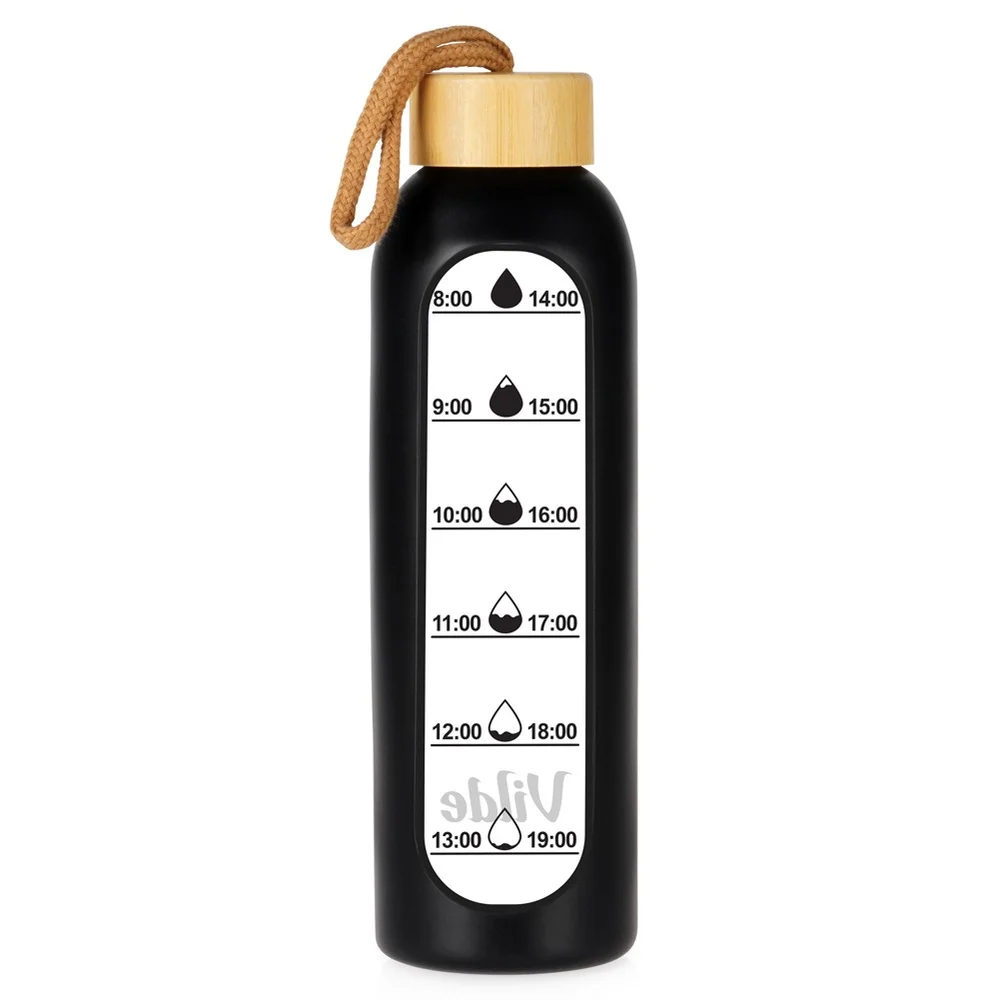 Glazen waterfles met siliconen hoes zwart 600 ml