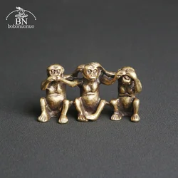 Pure Copper Three Monkeys Miniatures Figurines don't Say don't Listen don't See Feng Shui Crafts Ornaments Antique Decorations