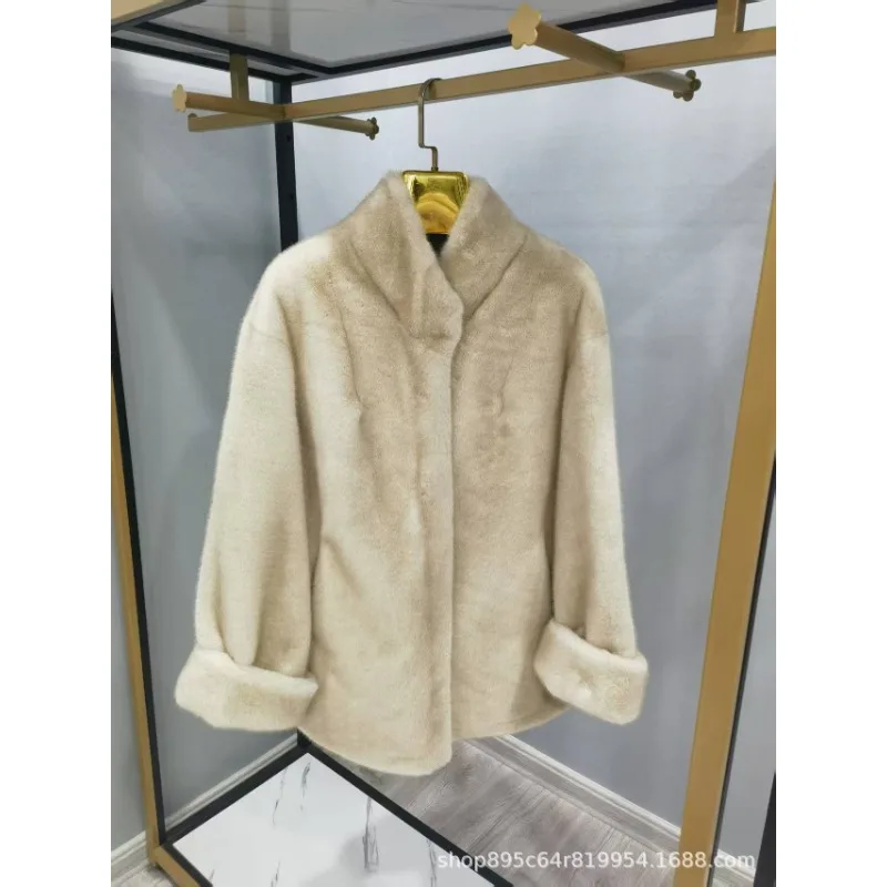New Women's Mid-Length Coat Luxury Brand Faux Fur Jacket Integrated Fur Lining O-Neck Design Faux Mink Fur Wholesale