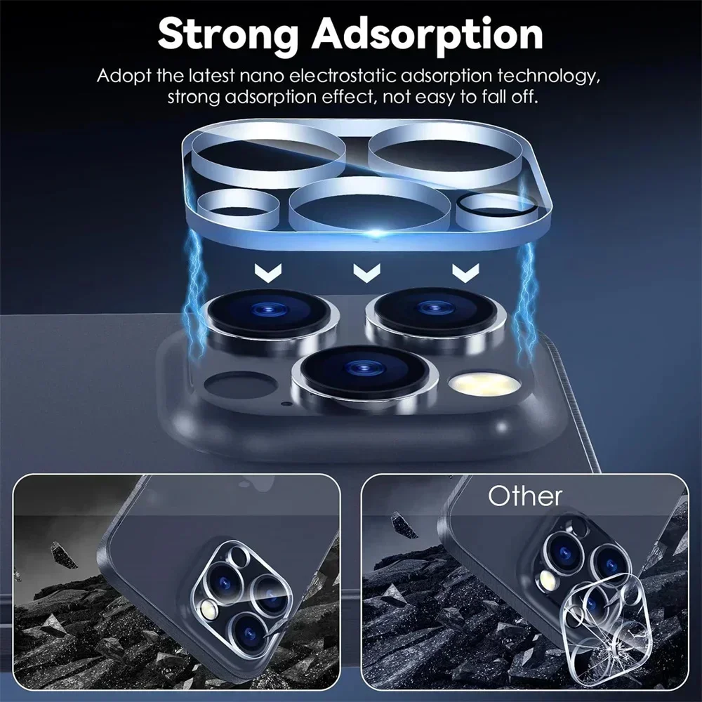 Per Iphone 11 12 13 14 15 Pro Max 14 15 Plus 2 pezzi pellicola protettiva per obiettivo della fotocamera in vetro temperato con Design a doppio strato