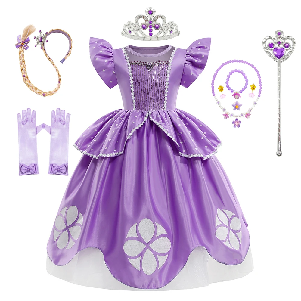 

Фиолетовое праздничное платье «София» для девочек на день рождения, детское праздничное платье на Хэллоуин, ролевая игра, день рождения, Рождество, карнавал