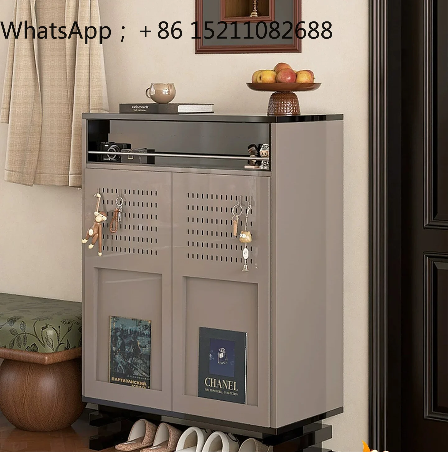 LLY light luxury high-end sense multi-functional entrance shoe cabinet integrated hole board design installation-free entrance