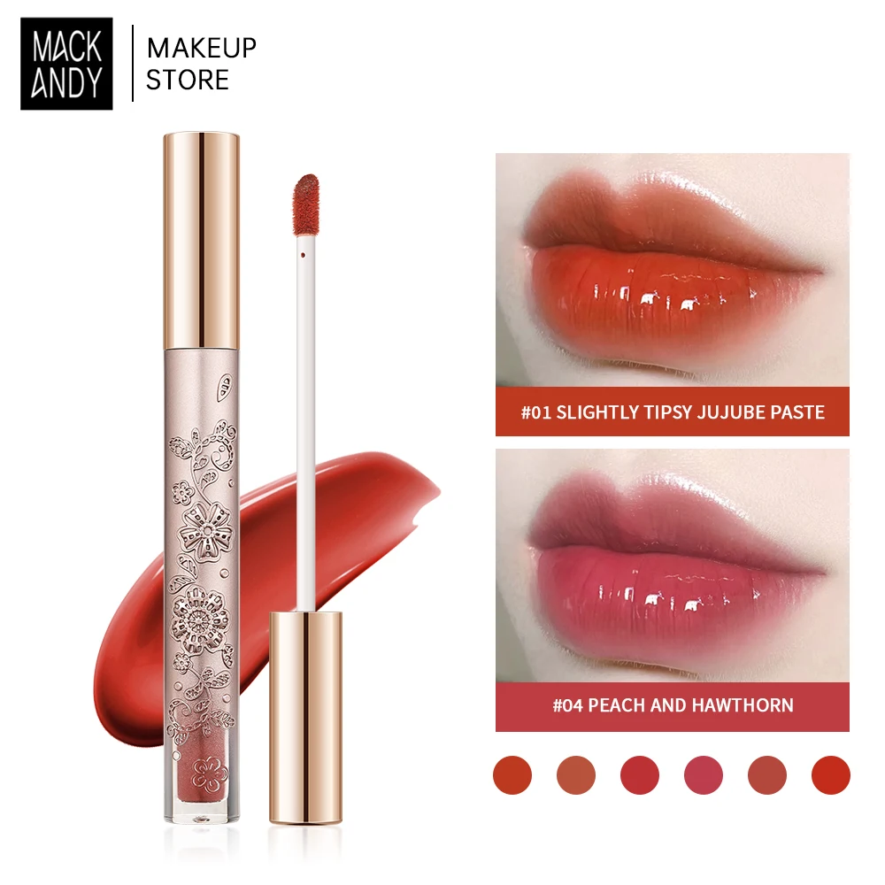 MACKANDY Lip Glaze Waterproof Long-lasting Moisturizing Lipstick Non-stick Cup Highly Pigmented Lip Gloss Makeup for Women