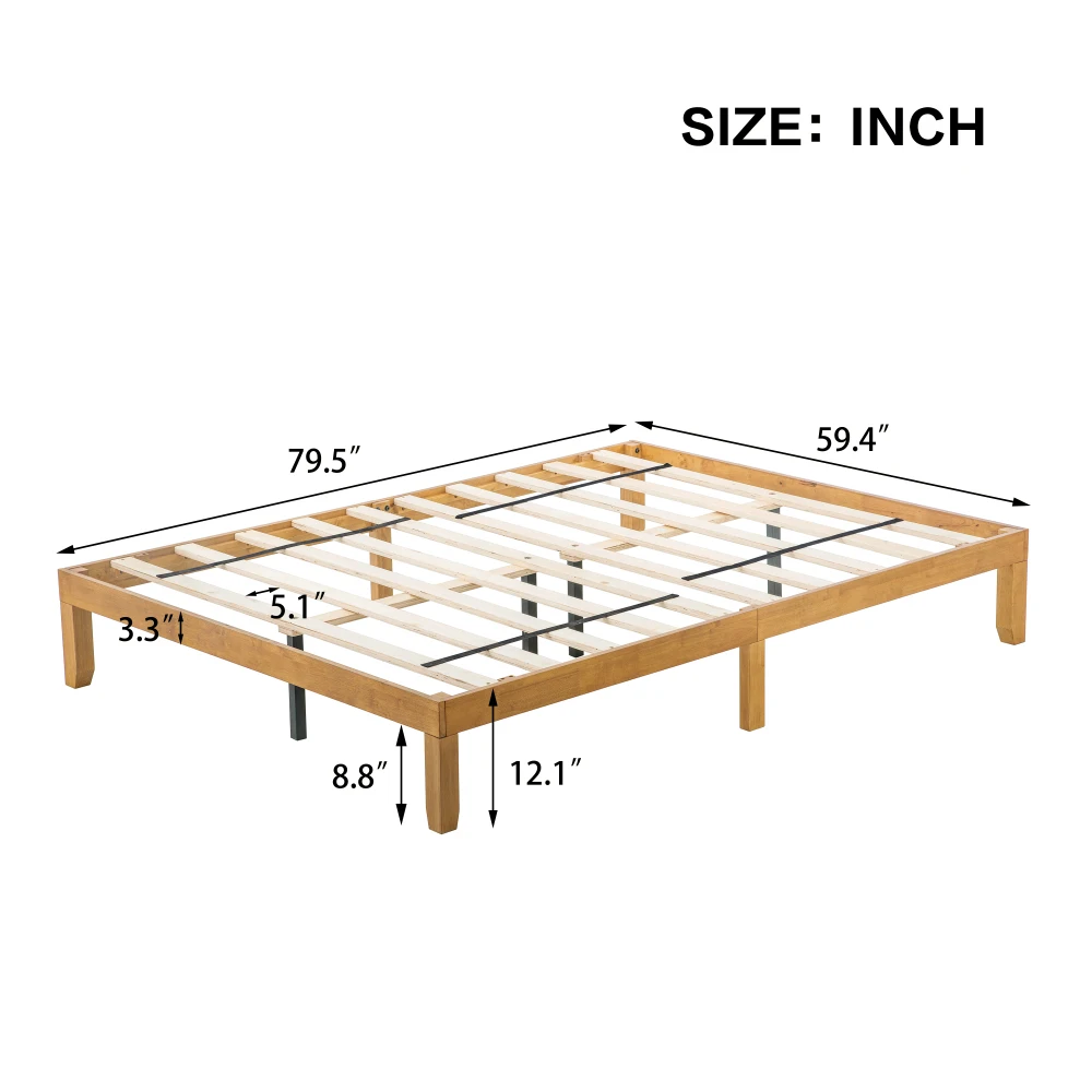 Queen Size Wood Platform Bed Frame,No Box Spring Needed,Strong Wood Slat Support, Easy Assembly Bedroom Furniture image 3
