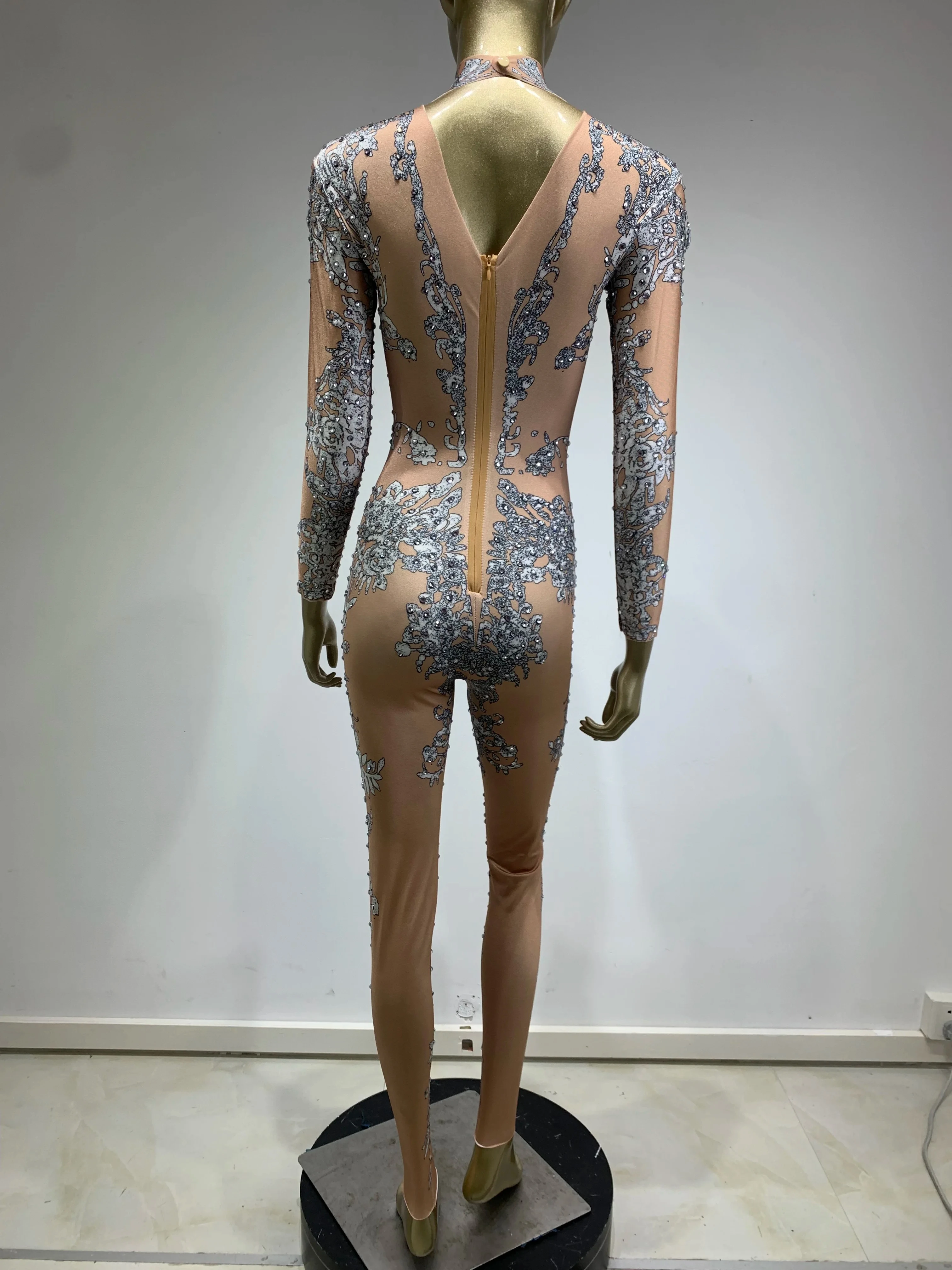 Stock Halloween Women Long Sleeve Rhinestone Sequins Jumpsuit Birthday Party Costume Bar Nightclub Stage Performance Rompers