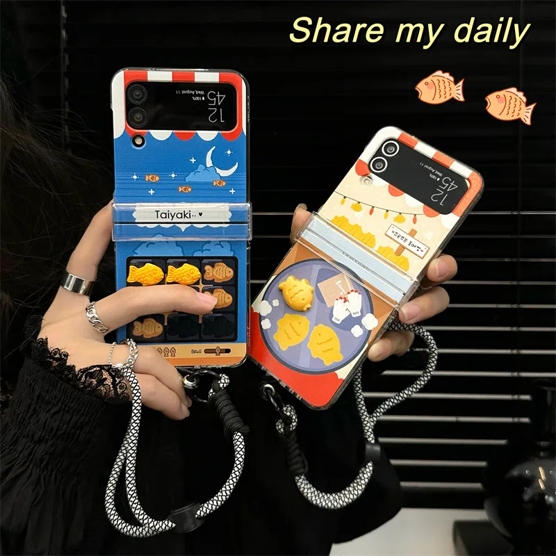 เคสโทรศัพท์ลายคุกกี้ปลาสำหรับ Samsung Galaxy Z flip 6 5 4 3ฝาหลังป้องกันสำหรับ ZFlip4 ZFlip5 ZFlip6เคสผิวนอก