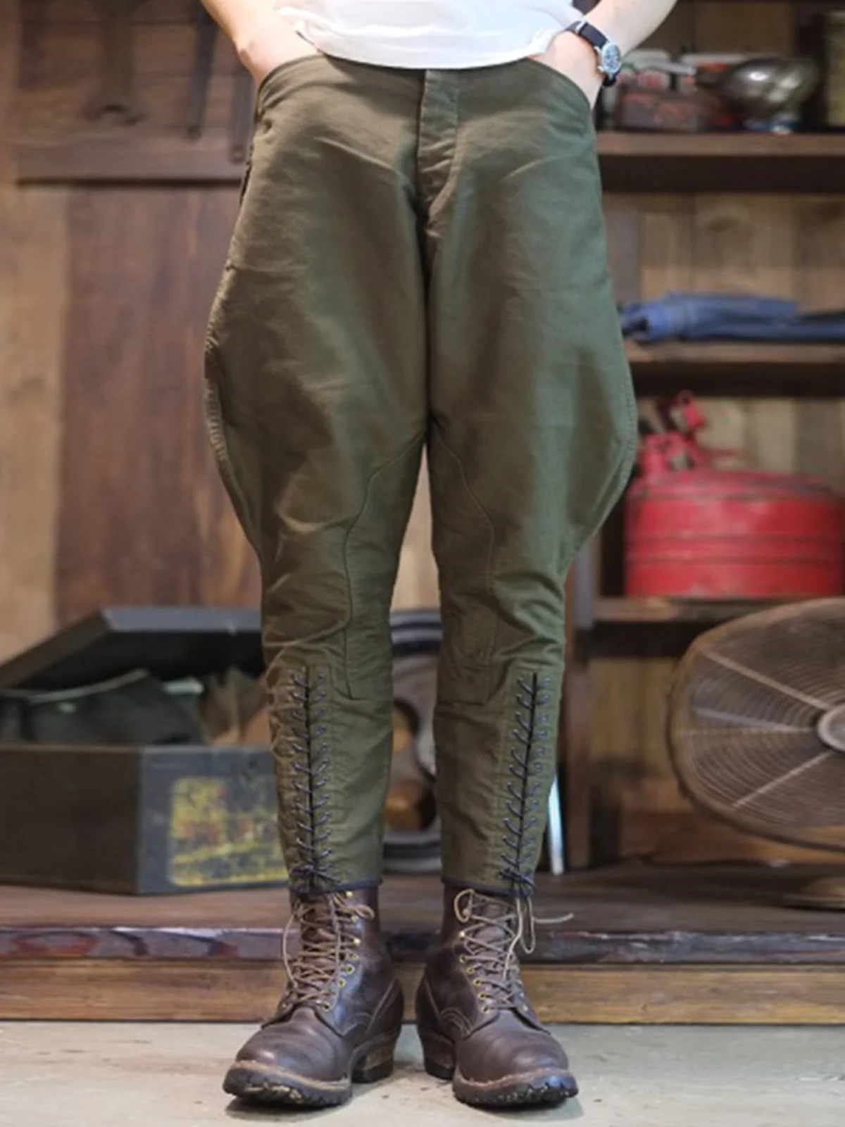 

Casual Pure Cotton Khaki Riding Pants Street Sle l Waist Nine Points Small Foot Binding Foot 90% Cotton 0% Polyester