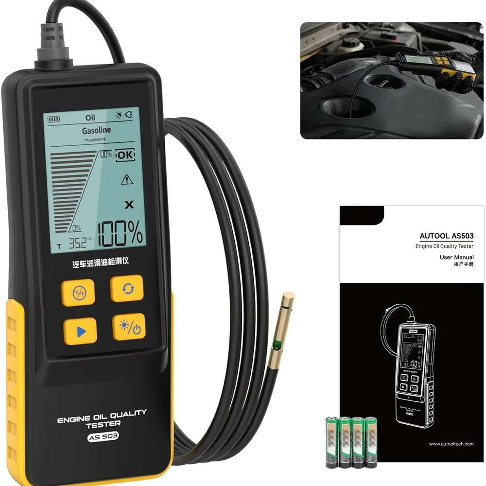 Engine Oil Tester Motorcycle Oil Change Kit Diagnostic Tool 31.5in Probe Temp Test 2.8in Display