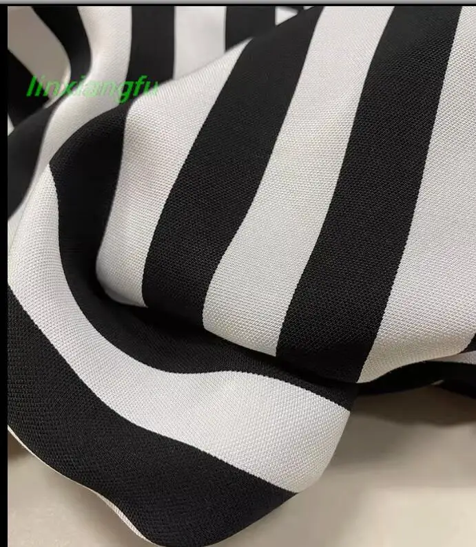 High grade summer black and white vertical stripe fabric, linen cotton fabric, soft and draped stylish clothing fabric.