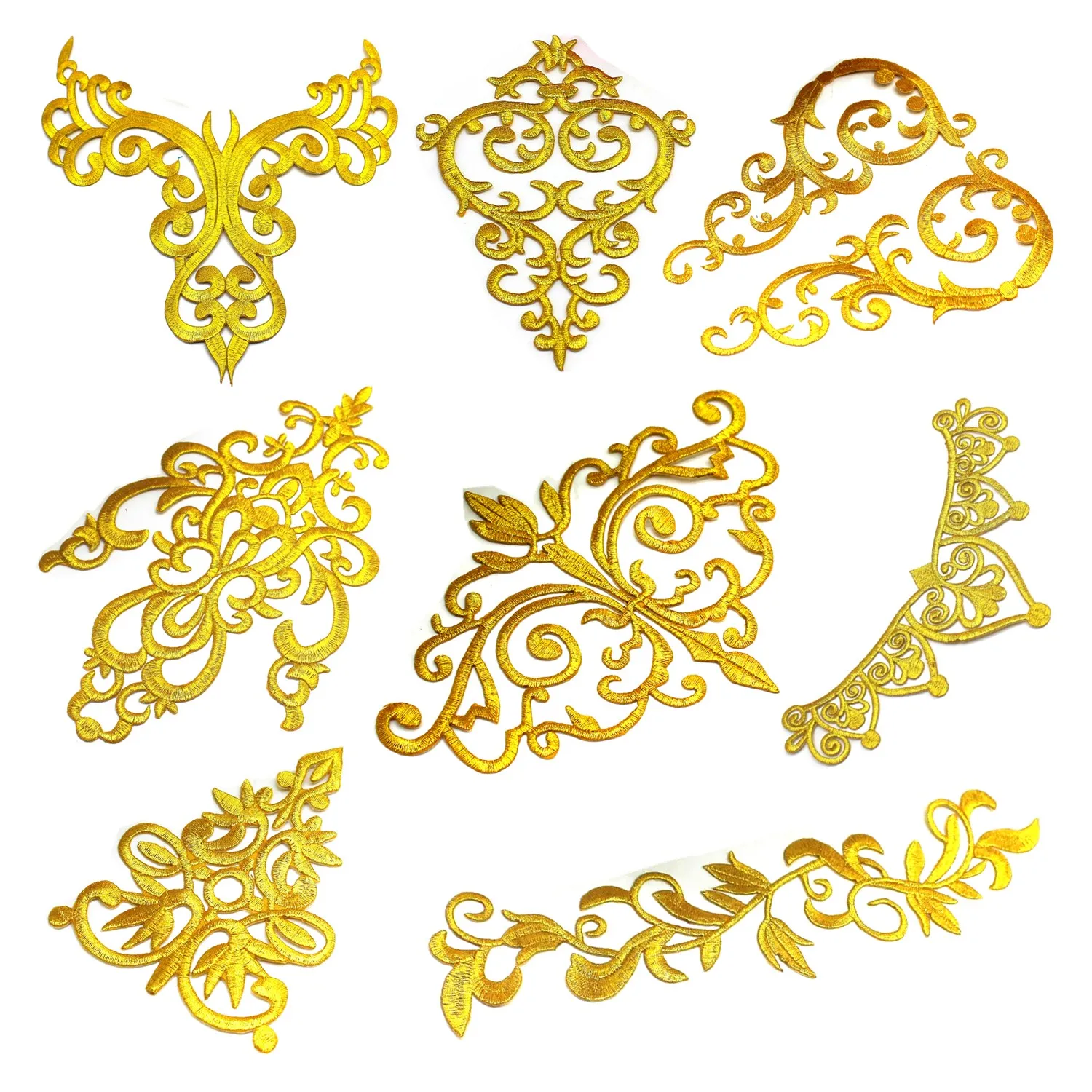 1 Piece Iron On Patches For Cosplay Diy Clothes Gold Embroidery Appliques Trims Garments Budges Accessories